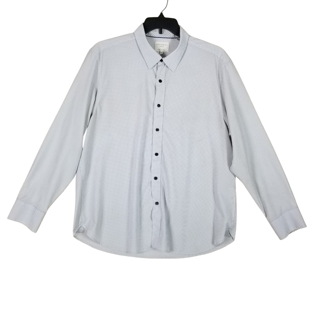 CON.STRUCT Button Down Shirt Men XXL White Navy Micro Dot 4-Way Stretch Slim Fit